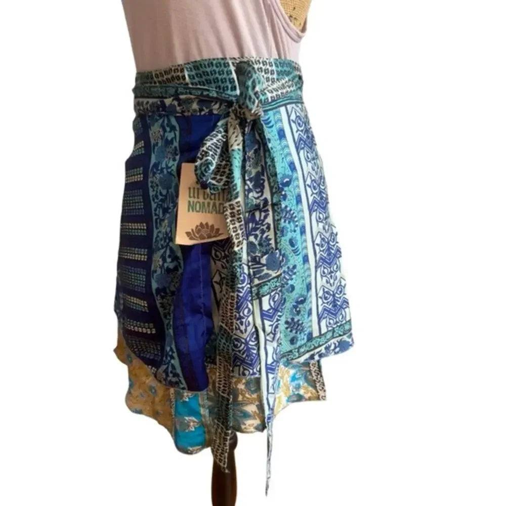 NEW - URBAN NOMAD women's silk wrap mini skirt - hippie boho - size LARGE - XL